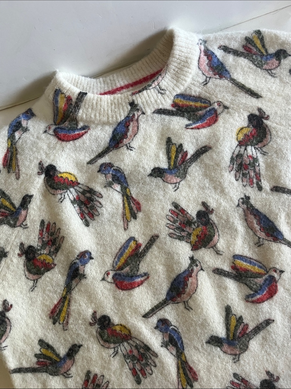 Boden Cream Multicolor Bird Print Sweater size 6